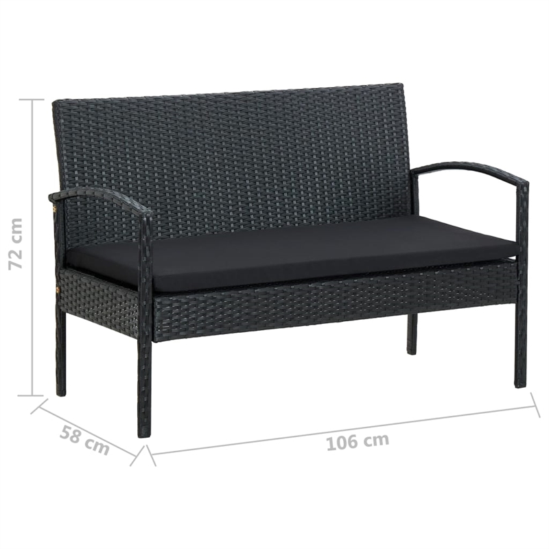 Afuera Living Contemporary Synthetic Poly Rattan 4 Piece Sofa Set in Black