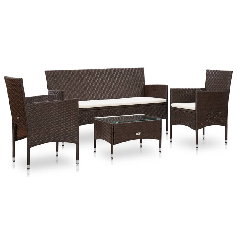 Afuera Living Contemporary Synthetic Poly Rattan 4 Piece eel Sofa Set in Brown