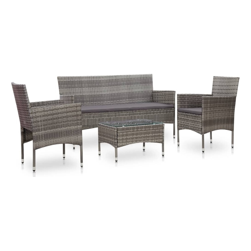 Afuera Living Contemporary Synthetic Poly Rattan 4 Piece Sofa Set in Gray