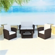 Afuera Living Contemporary 4 Piece Poly Rattan Sofa Set in Brown/Cream