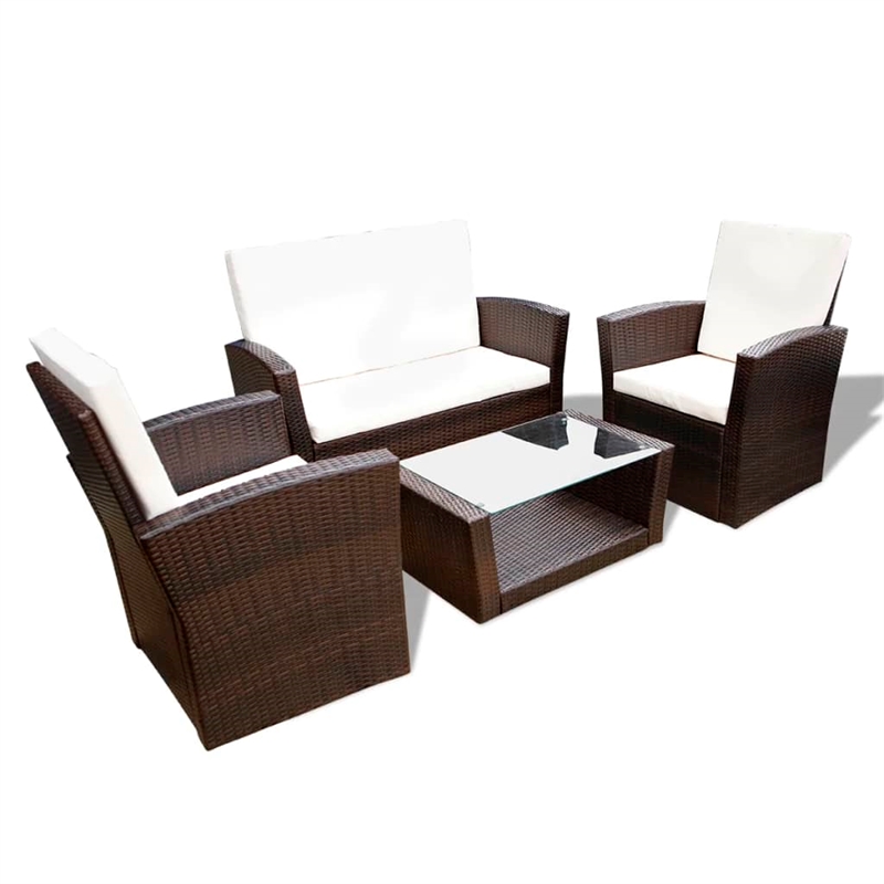 Afuera Living Contemporary 4 Piece Poly Rattan Sofa Set in Brown/Cream