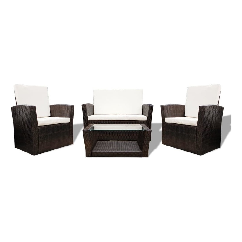 Afuera Living Contemporary 4 Piece Poly Rattan Sofa Set in Brown/Cream