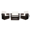 Afuera Living Contemporary 4 Piece Poly Rattan Sofa Set in Brown/Cream
