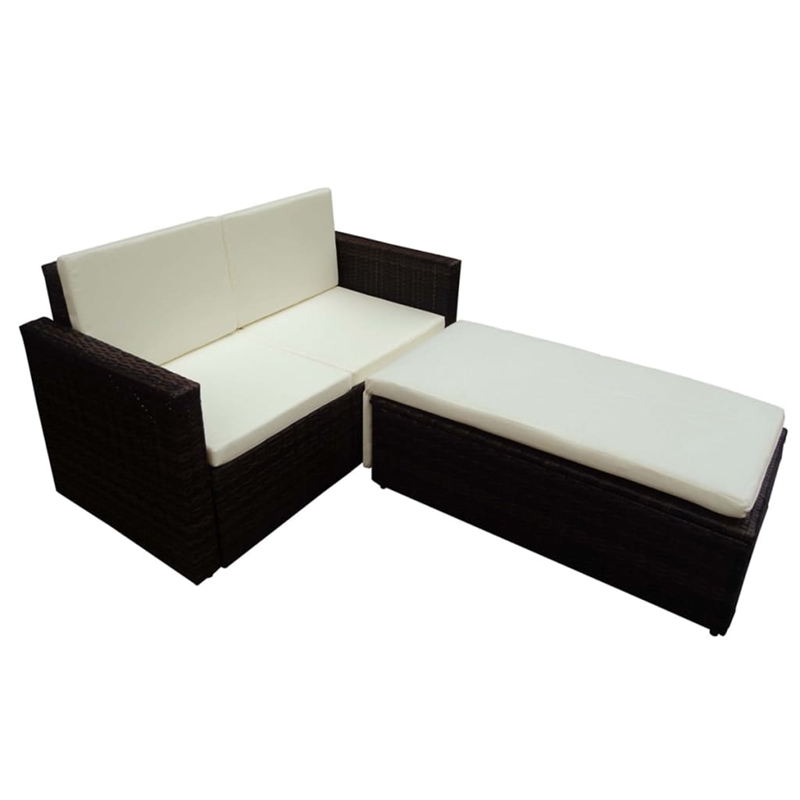 Afuera Living Contemporary 2 Piece Poly Rattan Small Sofa Set in Brown