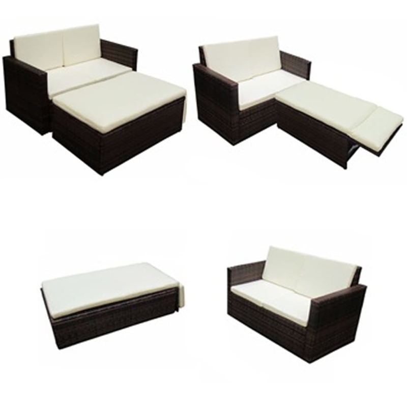 Afuera Living Contemporary 2 Piece Poly Rattan Small Sofa Set in Brown