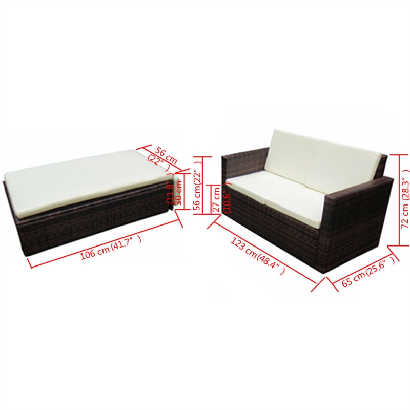 Afuera Living Contemporary 2 Piece Poly Rattan Small Sofa Set in Brown