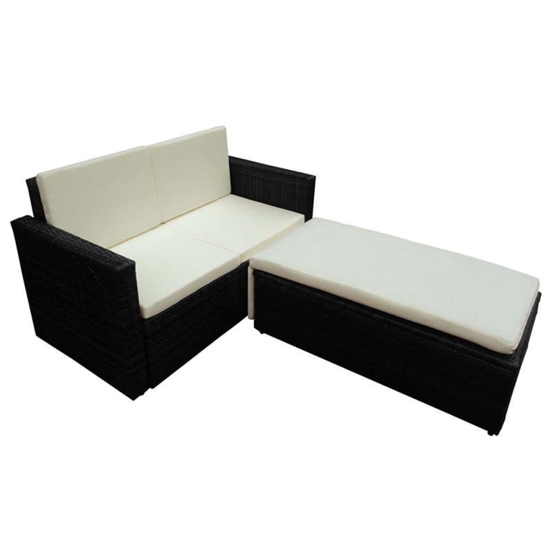 Afuera Living Contemporary Synthetic Poly Rattan Sofa Set in Black/Cream