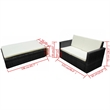 Afuera Living Contemporary Synthetic Poly Rattan Sofa Set in Black/Cream