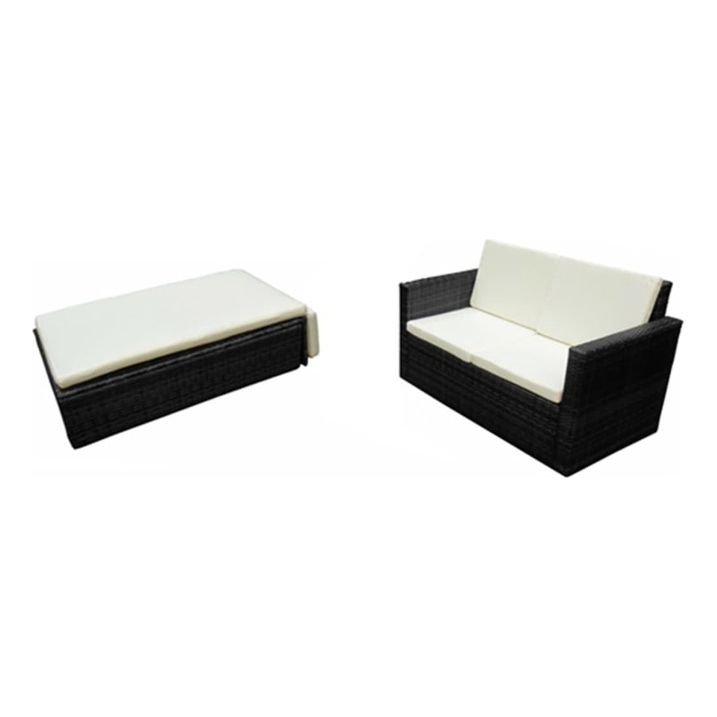Afuera Living Contemporary Synthetic Poly Rattan Sofa Set in Black/Cream