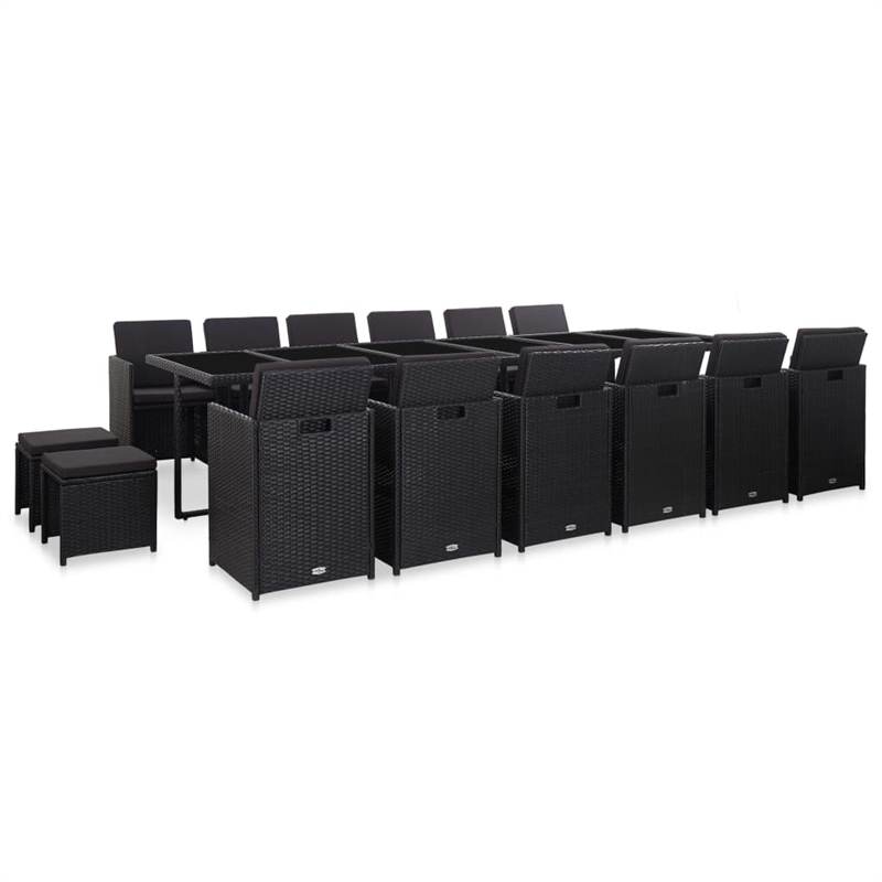 Afuera Living Contemporary 17 Piece Poly Rattan Furniture Set in Black