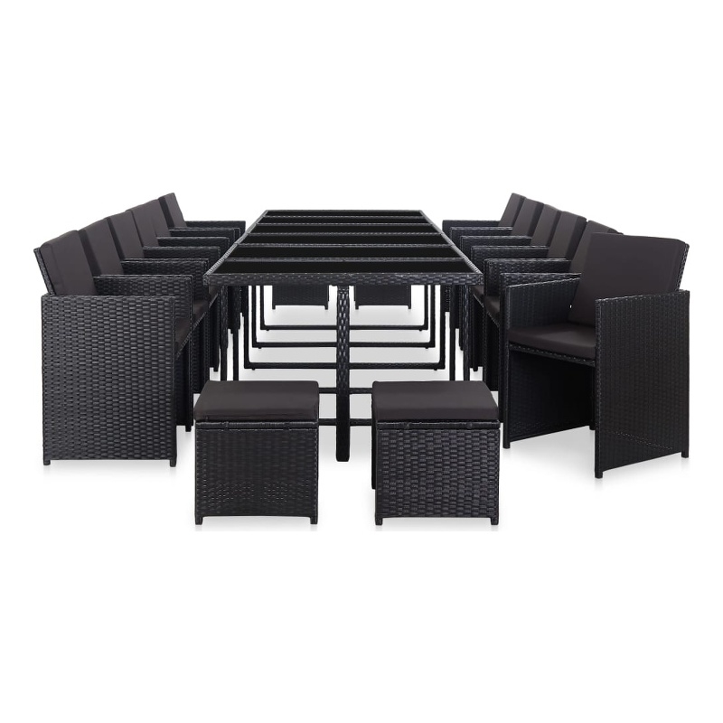 Afuera Living Contemporary 17 Piece Poly Rattan Furniture Set in Black