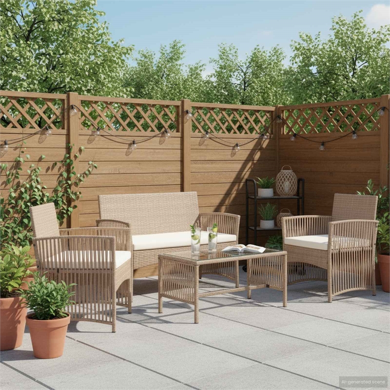 Afuera Living 4 Piece Poly Rattan Garden Lounge Set in Cream/Beige