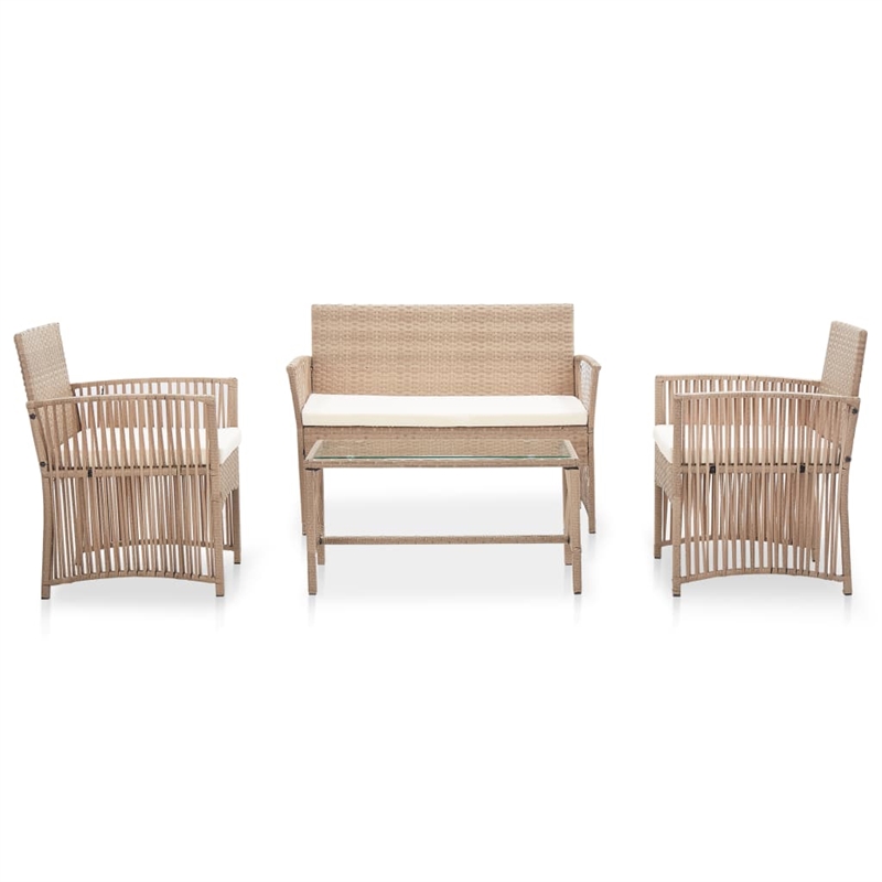 Afuera Living 4 Piece Poly Rattan Garden Lounge Set in Cream/Beige