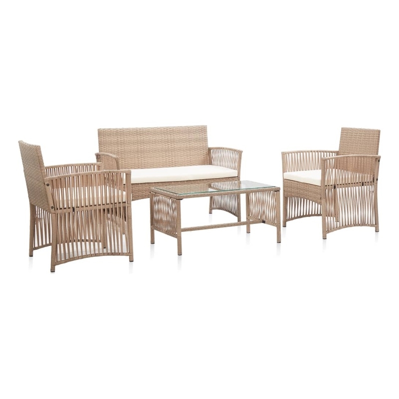 Afuera Living 4 Piece Poly Rattan Garden Lounge Set in Cream/Beige