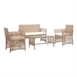 Afuera Living 4 Piece Poly Rattan Garden Lounge Set in Cream/Beige