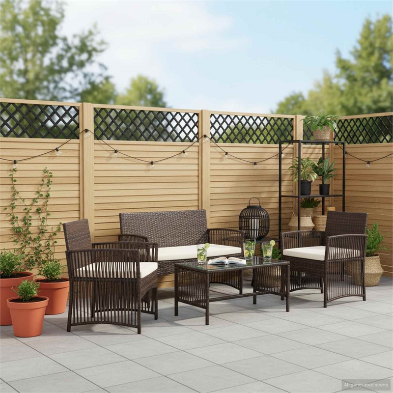 Afuera Living 4 Piece Poly Rattan Garden Lounge Set in Brown/Cream