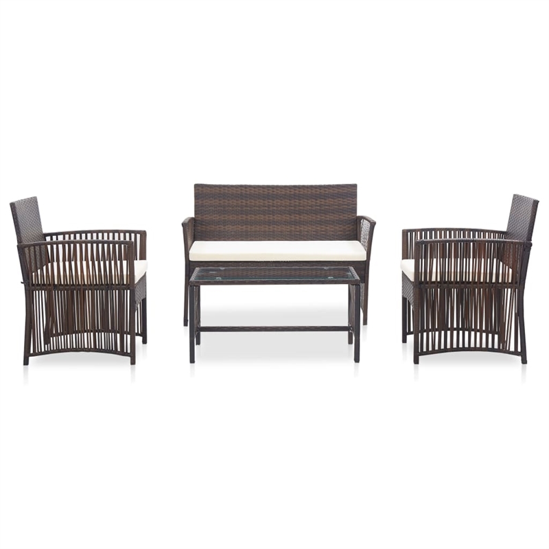 Afuera Living 4 Piece Poly Rattan Garden Lounge Set in Brown/Cream