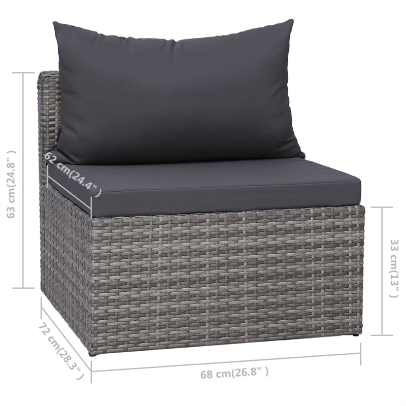 Afuera Living Contemporary 8 Piece Poly Rattan Medium Sofa Set in Gray