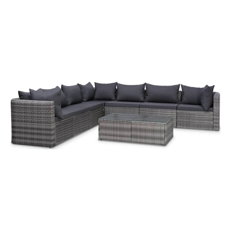 Afuera Living Contemporary 8 Piece Poly Rattan Medium Sofa Set in Gray