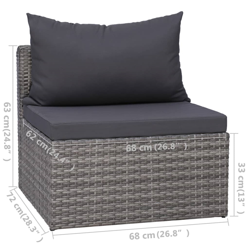Afuera Living Contemporary 5 Piece Poly Rattan Sofa Set in Gray