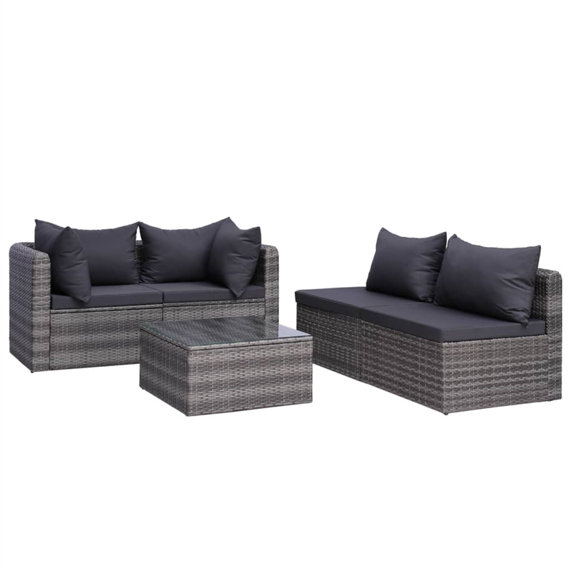 Afuera Living Contemporary 5 Piece Poly Rattan Sofa Set in Gray