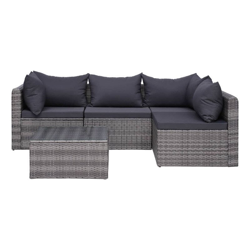 Afuera Living Contemporary 5 Piece Poly Rattan Sofa Set in Gray