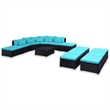 Afuera Living Contemporary 9 Piece Poly Rattan Lounge Set in Black/Blue
