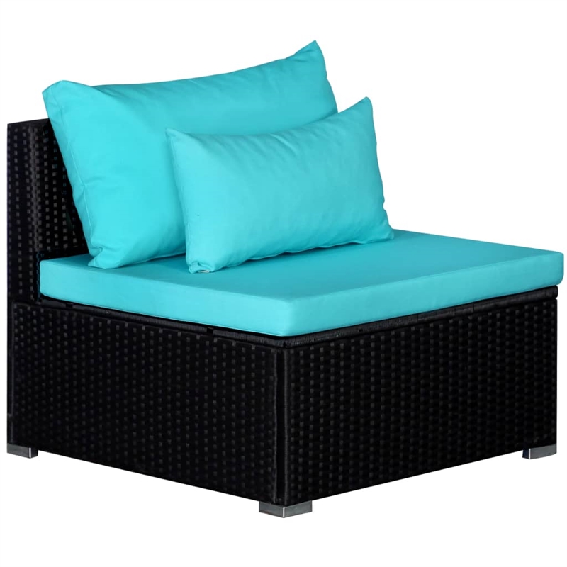 Afuera Living Contemporary 9 Piece Poly Rattan Lounge Set in Black/Blue