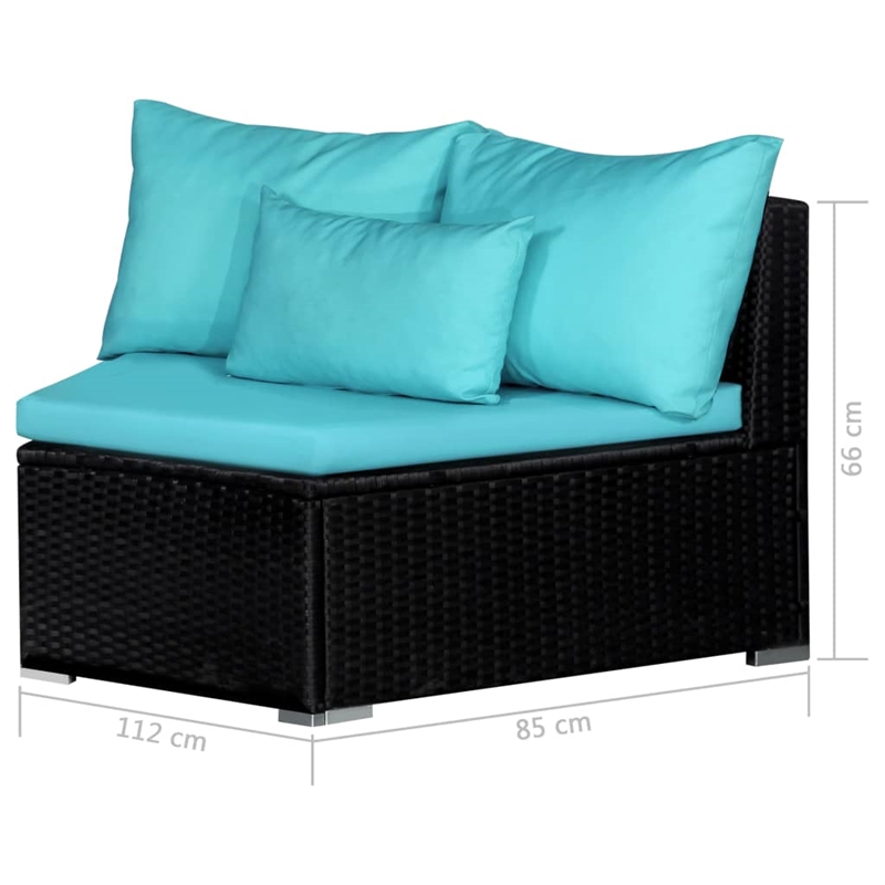 Afuera Living Contemporary 9 Piece Poly Rattan Lounge Set in Black/Blue