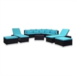 Afuera Living Contemporary 9 Piece Poly Rattan Lounge Set in Black/Blue