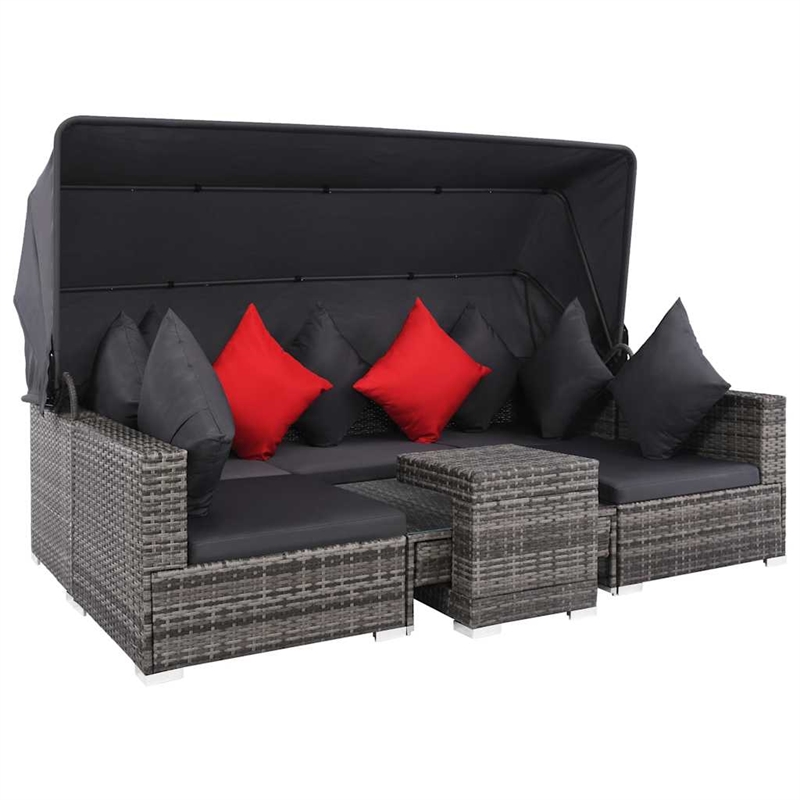 Afuera Living Contemporary Synthetic Poly Rattan 7 Piece Sofa Set in Gray