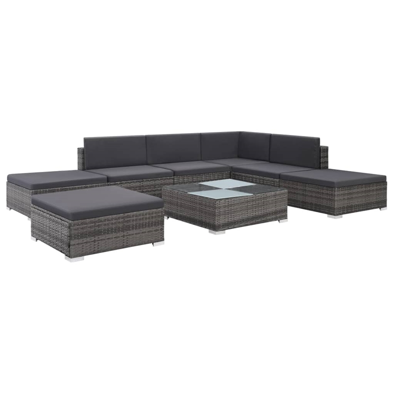 Afuera Living Contemporary Synthetic Poly Rattan 8 Piece Sofa Set in Gray