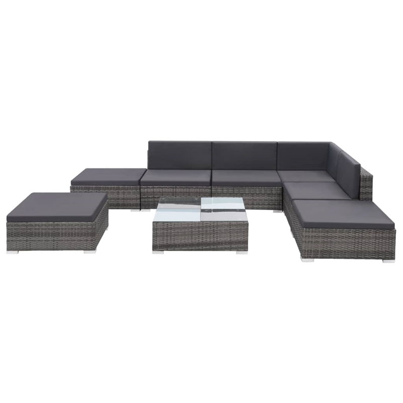 Afuera Living Contemporary Synthetic Poly Rattan 8 Piece Sofa Set in Gray