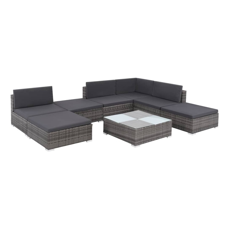 Afuera Living Contemporary Synthetic Poly Rattan 8 Piece Sofa Set in Gray