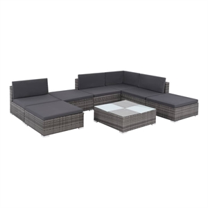 Afuera Living Contemporary Synthetic Poly Rattan 8 Piece Sofa Set in Gray