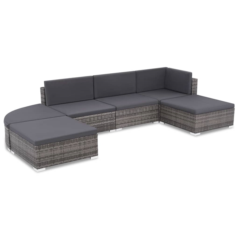 Afuera Living Contemporary Synthetic Poly Rattan 6 Piece Sofa Set in Gray