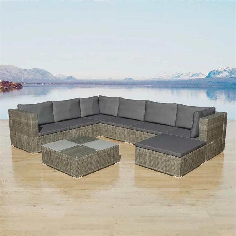 Afuera Living Contemporary 8 Piece Poly Rattan Patio Furniture Gray