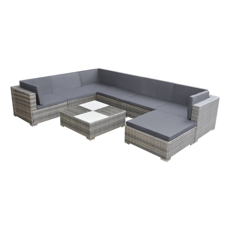 Afuera Living Contemporary 8 Piece Poly Rattan Patio Furniture Gray