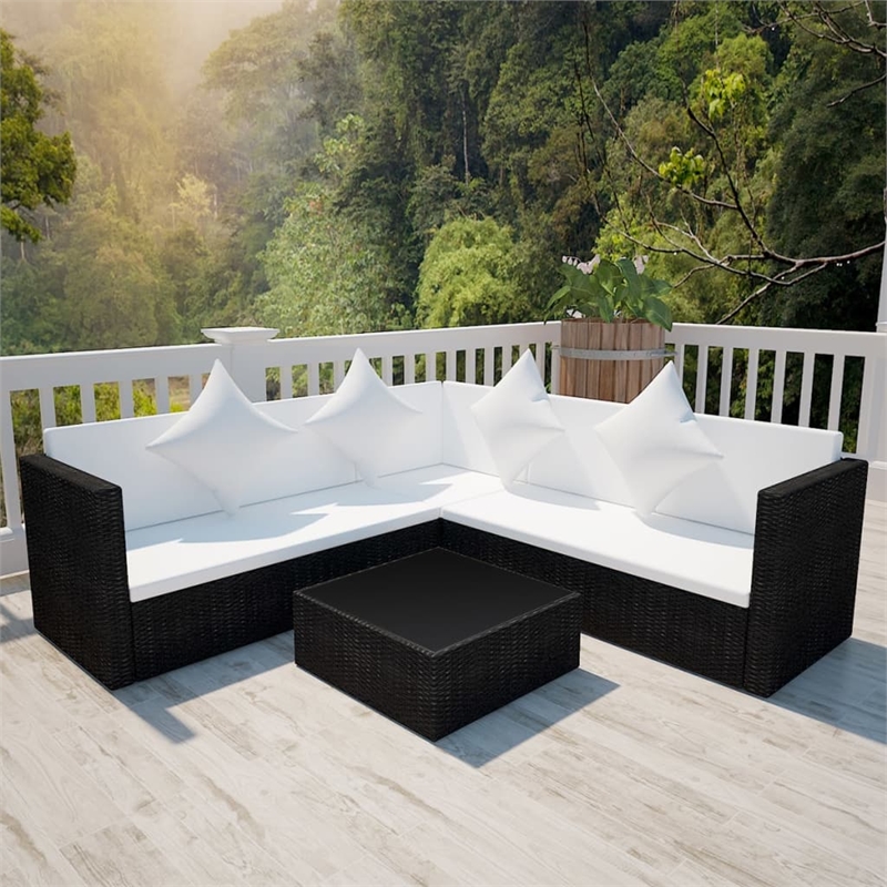 Afuera Living Contemporary 4 Piece Poly Rattan Furniture Set in Black