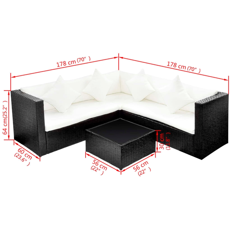 Afuera Living Contemporary 4 Piece Poly Rattan Furniture Set in Black