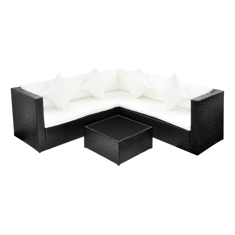Afuera Living Contemporary 4 Piece Poly Rattan Furniture Set in Black