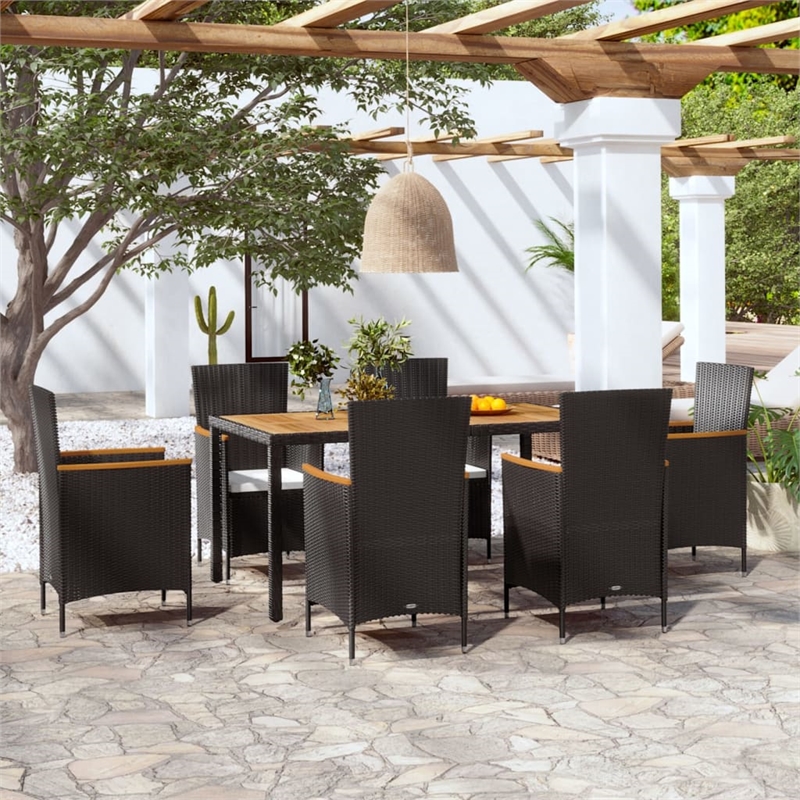 Afuera Living Contemporary Synthetic Poly Rattan Dining Set in Black