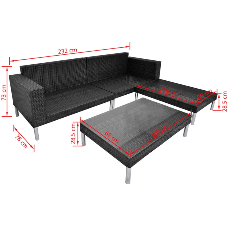 Afuera Living Contemporary Synthetic Poly Rattan Medium Sofa in Black