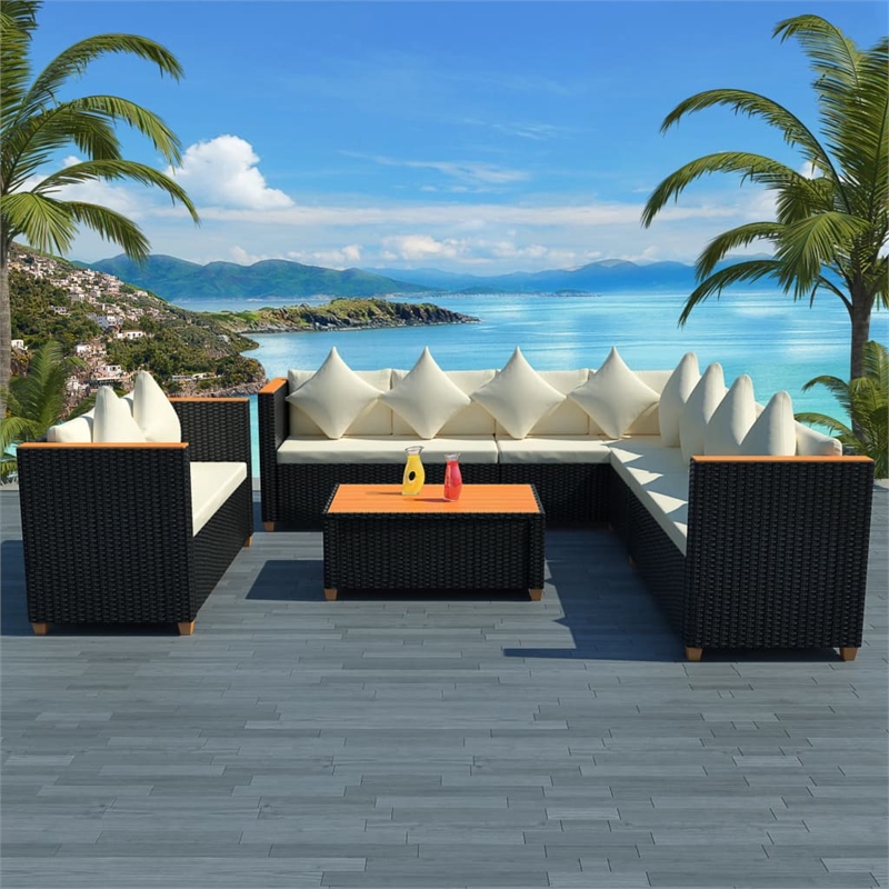 Afuera Living Contemporary Poly Rattan Large Patio Furniture Black/Cream