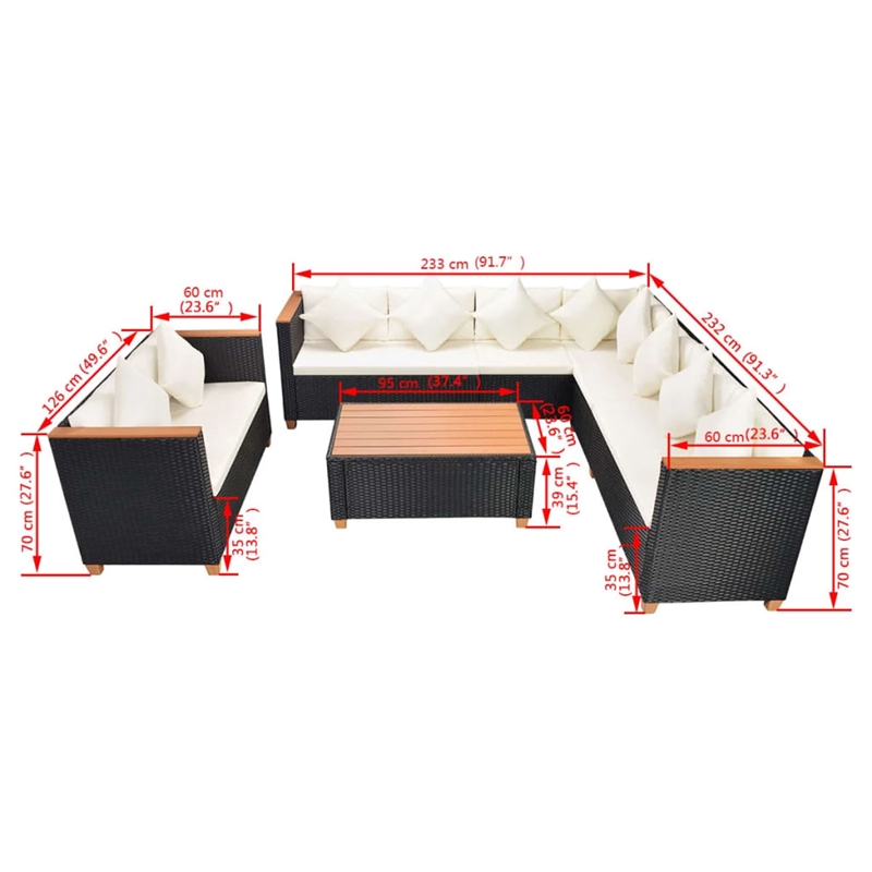 Afuera Living Contemporary Poly Rattan Large Patio Furniture Black/Cream