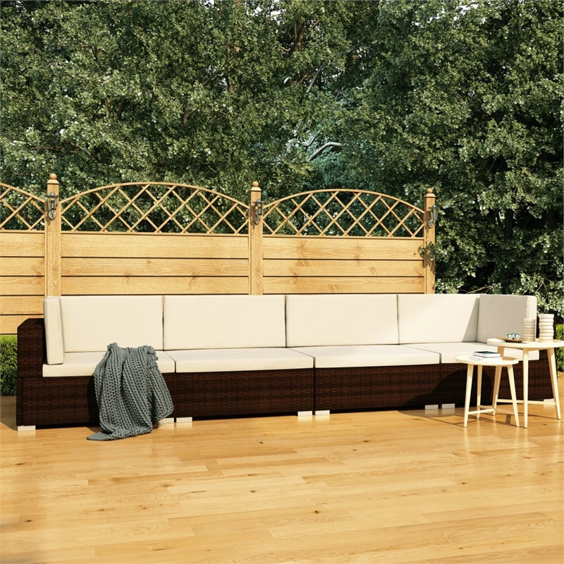 Afuera Living 4 Piece Poly Rattan Patio Sofa Set in Brown/Cream