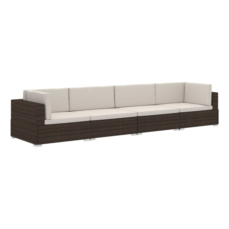 Afuera Living 4 Piece Poly Rattan Patio Sofa Set in Brown/Cream