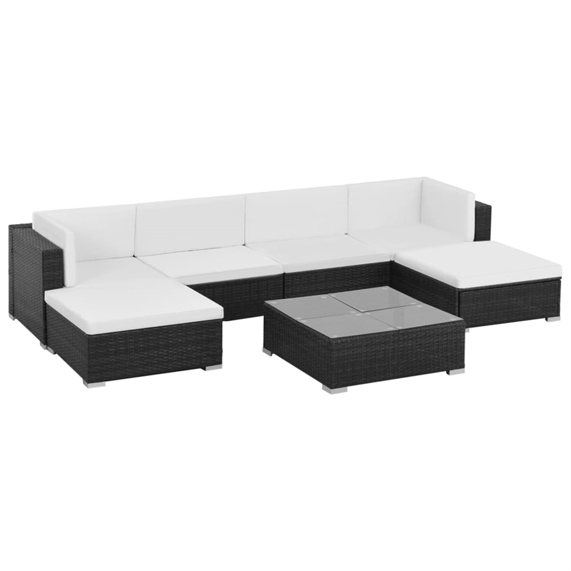 Afuera Living Contemporary 7 Piece Poly Rattan Patio Sofa Set in Black