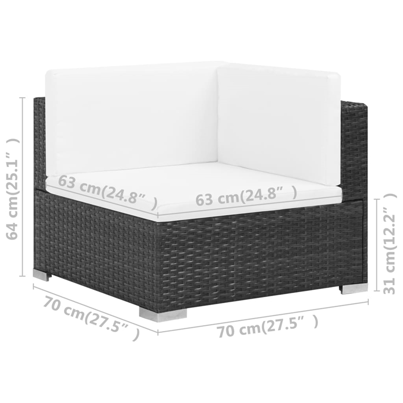 Afuera Living Contemporary 7 Piece Poly Rattan Patio Sofa Set in Black