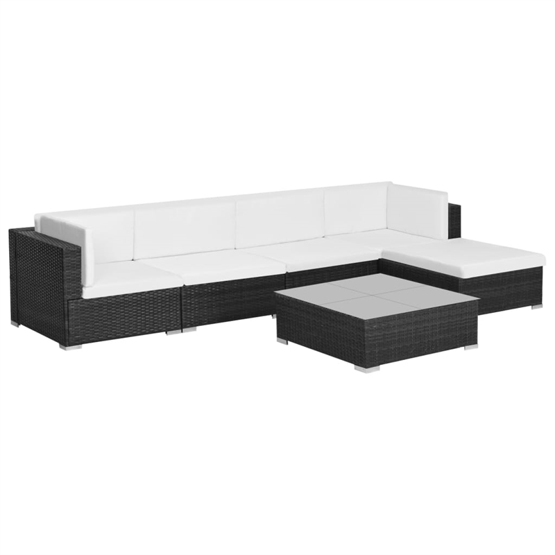 Afuera Living 6 Piece Poly Rattan Patio Sofa Set in Black/Cream